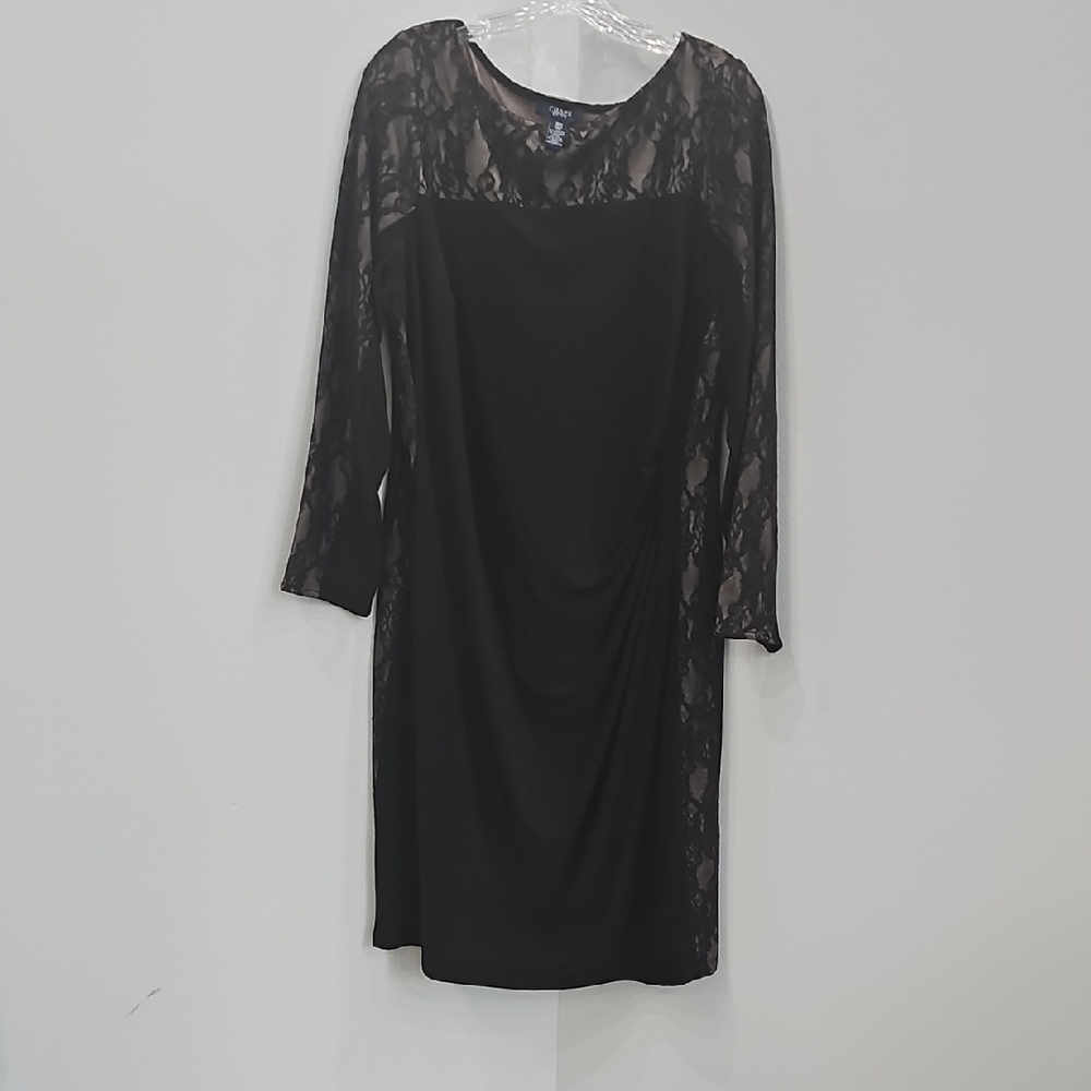 Elegant Black Lace Dress - Chaps 16W - NWOT